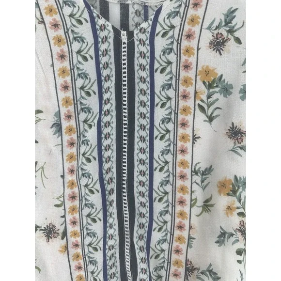 Lucky Brand Womens Floral Print Y2K Boho Peasant Flutter Blouse Size L T1000 - Picture 6 of 16
